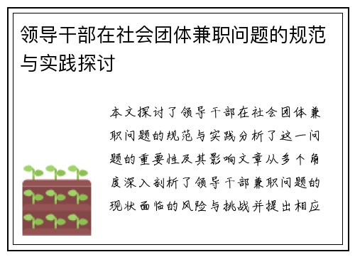 领导干部在社会团体兼职问题的规范与实践探讨